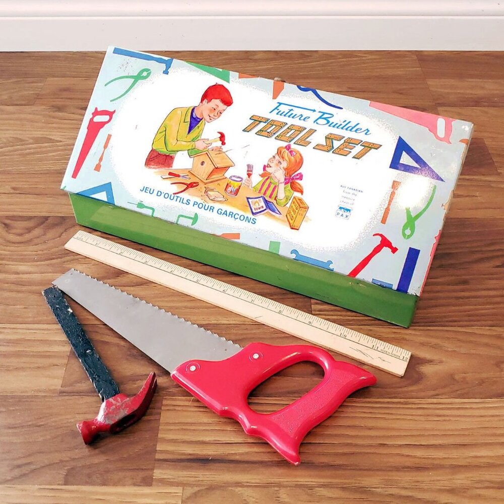Vintage 1950s Future Builder Tool Set, Tin Litho Box, No 177, Made in Canada